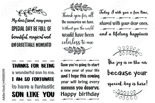 Set of Calligraphy Quotes Sayings and wishes for birthday day