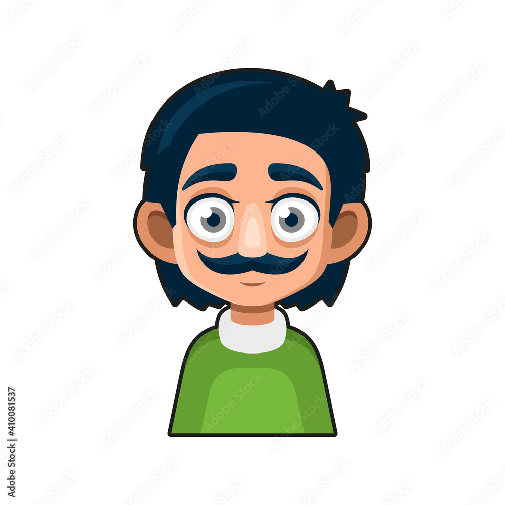 Cute Man Character with Mustache. Cartoon Style Userpic Icon. Vector Cute Man Character with Mustache. Cartoon Style Userpic Icon. Vector