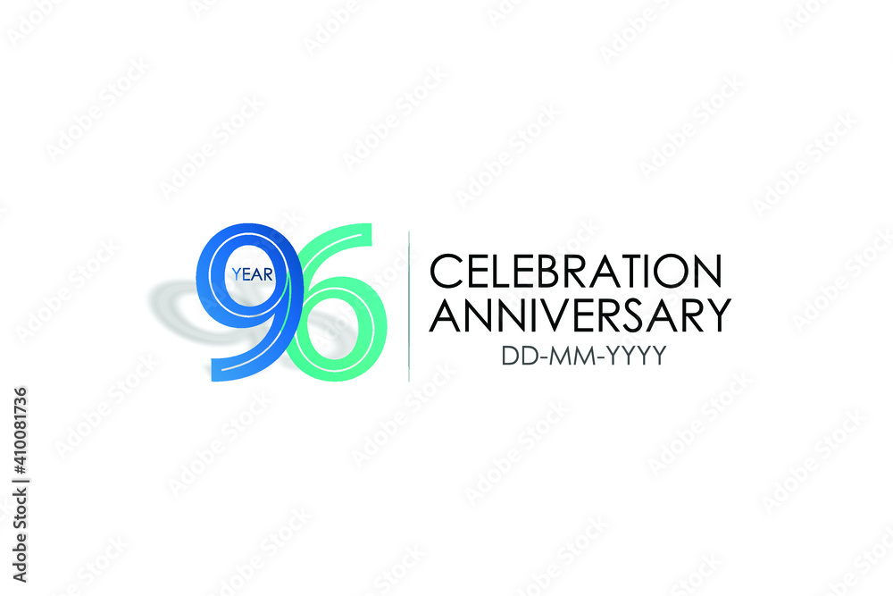 96 year anniversary celebration Blue and Tosca Colors Design logotype. anniversary logo isolated on White background - vector