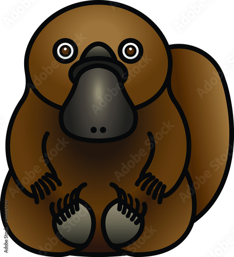 An Australian platypus with a  bill sitting down.