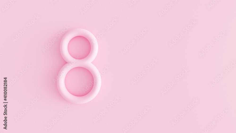 The number 8 on a pink background. A greeting card. 3d image. The number 8 on a pink background. A greeting card. 3d image.