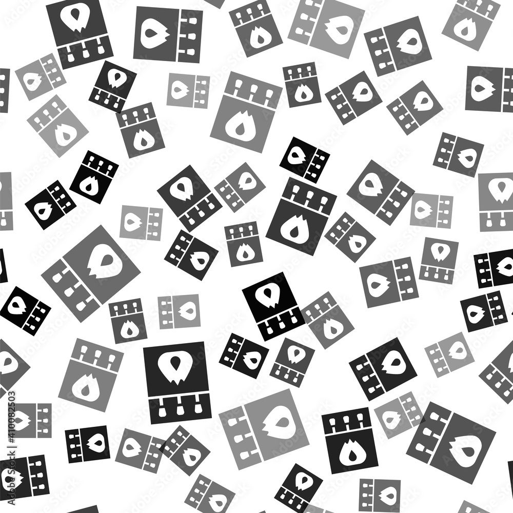 Black Open matchbox and matches icon isolated seamless pattern on white background. Vector. Black Open matchbox and matches icon isolated seamless pattern on white background. Vector.