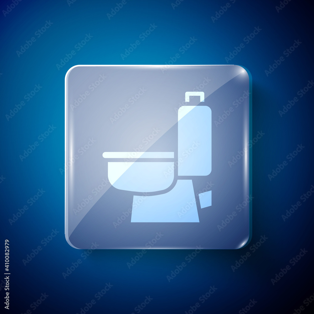 White Toilet bowl icon isolated on blue background. Square glass panels. Vector. White Toilet bowl icon isolated on blue background. Square glass panels. Vector.