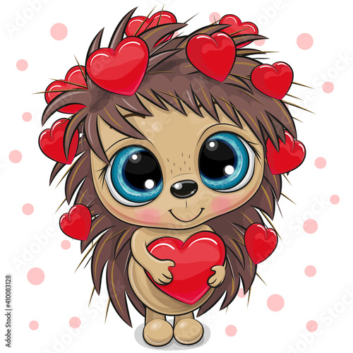 Cartoon Hedgehog with hearts on a white background