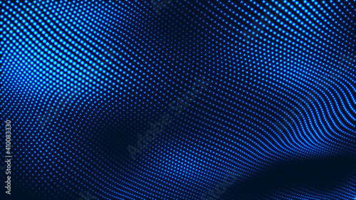 Dot white blue wave light screen gradient texture background. Abstract technology big data digital background. 3d rendering. © Papapig