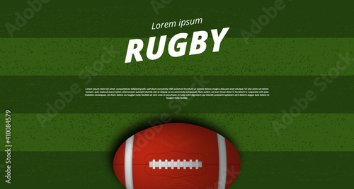 3D oval ball rugby or american football on the green field stadium top view for sport tournament championship league super bowl flyer poster template