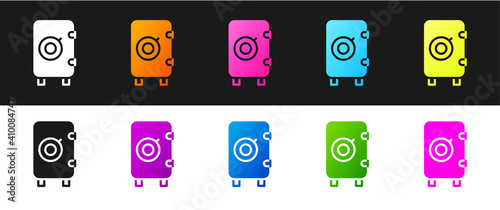 Set Safe icon isolated on black and white background. The door safe a bank vault with a combination lock. Reliable Data Protection. Vector.
