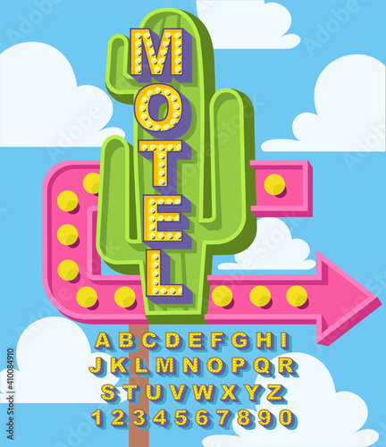 Retro light bulb bright alphabet. Vector of modern bold font