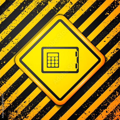 Black Safe icon isolated on yellow background. The door safe a bank vault with a combination lock. Reliable Data Protection. Warning sign. Vector.