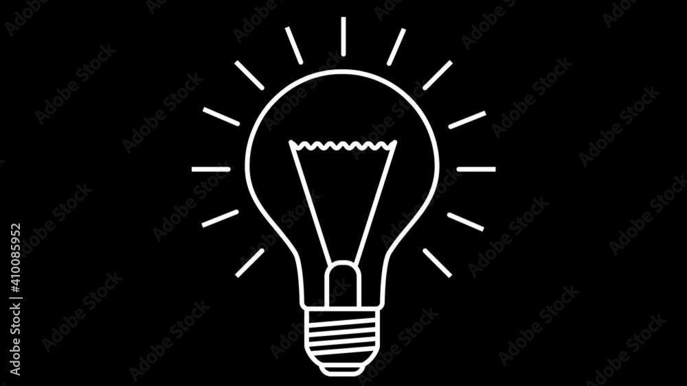 Animated symbol of lightbulb. Concept of idea and creative. Line vector illustration isolated on black background.
