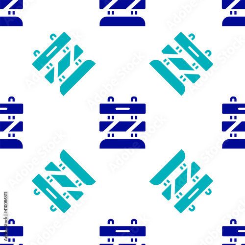 Blue End of railway tracks icon isolated seamless pattern on white background. Stop sign. Railroad buffer end to destination. Vector.