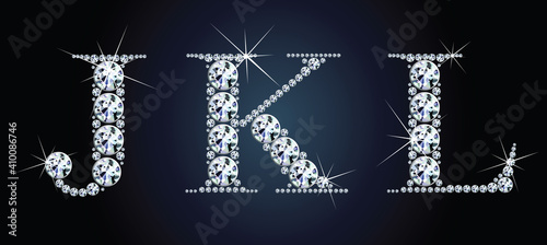 Diamond alphabet letters. Stunning beautiful JKL jewelry set in gems and silver. Vector eps10 illustration.