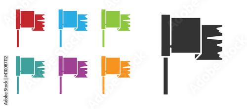 Black Pirate flag icon isolated on white background. Set icons colorful. Vector.