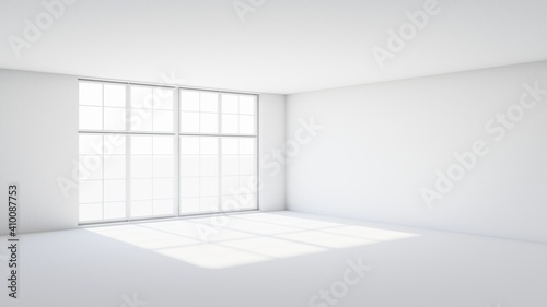 White room with incident light from the window. 3d render