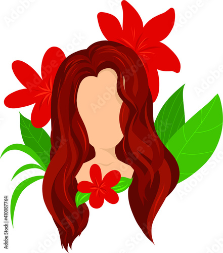 Vector flat woman with leaves and flowers illustration. Abstract bright female and floral elements art isolated on white background.