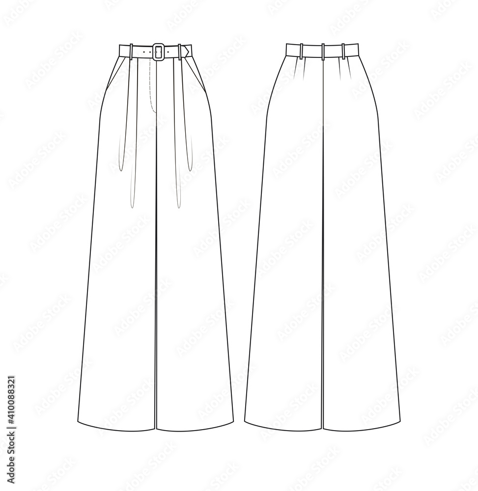 Fashion technical drawing of palazzo trousers.