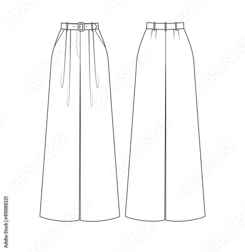 Fashion technical drawing of palazzo trousers.