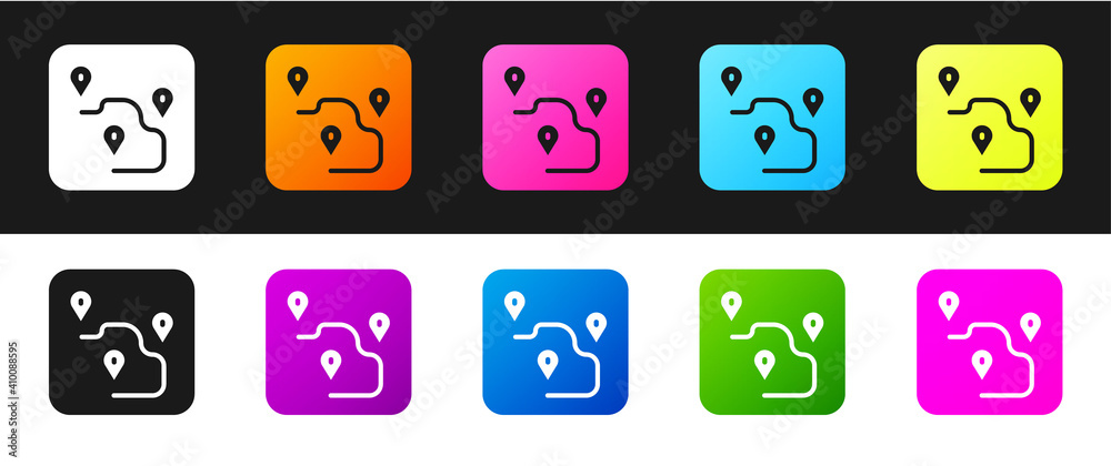 Set Route location icon isolated on black and white background. Map pointer sign. Concept of path or road. GPS navigator. Vector. Set Route location icon isolated on black and white background. Map pointer sign. Concept of path or road. GPS navigator. Vector.