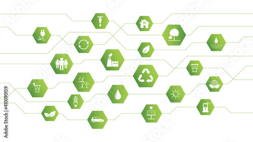 Global Green Business background for Sustainability concept with flat icons