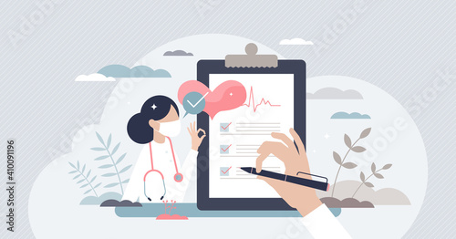 Medical checkup as annual doctor health test appointment tiny person concept