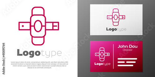 Logotype line Knee pads icon isolated on white background. Extreme sport. Skateboarding, bicycle, roller skating protective gear. Logo design template element. Vector Illustration.
