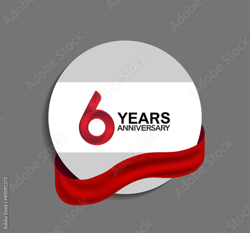 6 years anniversary design in circle red ribbon on gray background for celebration event, template, special event and invitation