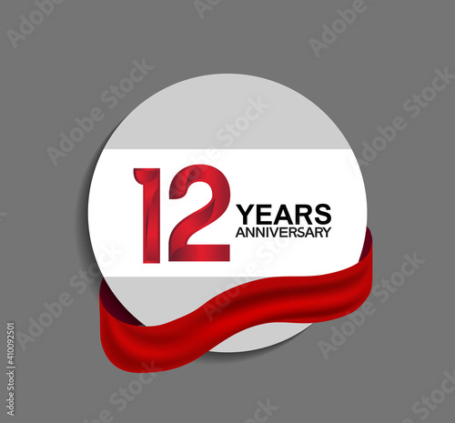 12 years anniversary design in circle red ribbon on gray background for celebration event, template, special event and invitation