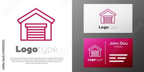 Logotype line Garage icon isolated on white background. Logo design template element. Vector Illustration.