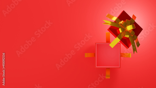 open gift box top view with Chinese new year celebration template