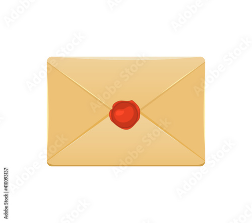 Vector illustration of a letter in a paper envelope. Mail delivery.
