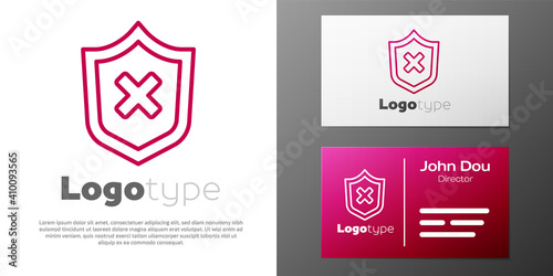 Logotype line Shield with cross mark icon isolated on white background. Shield and rejected. Notice of refusal. Logo design template element. Vector.