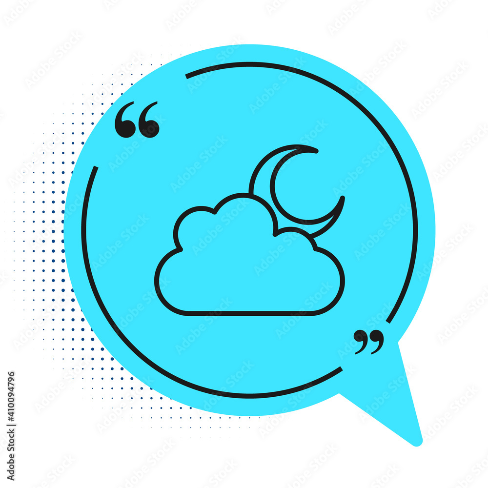 Black line Cloud with moon icon isolated on white background. Cloudy night sign. Sleep dreams symbol. Night or bed time sign. Blue speech bubble symbol. Vector. Black line Cloud with moon icon isolated on white background. Cloudy night sign. Sleep dreams symbol. Night or bed time sign. Blue speech bubble symbol. Vector.