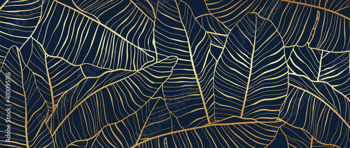Gold pattern background vector. tropical leaves line arts design wallpaper for canvas prints, fabric, wall arts for home decoration, website background. 