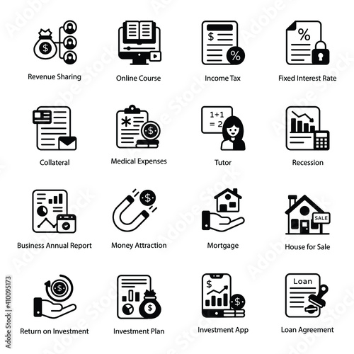 
Pack of Finance and Investment Glyph Icons 
