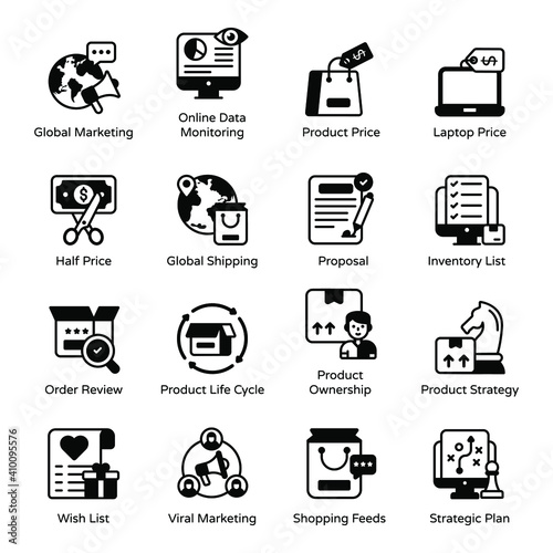 
Pack of Product Strategy and Marketing Glyph Icons 

