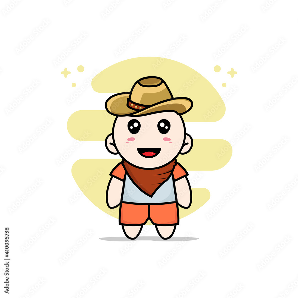 Cute kids character wearing cowboy costume.