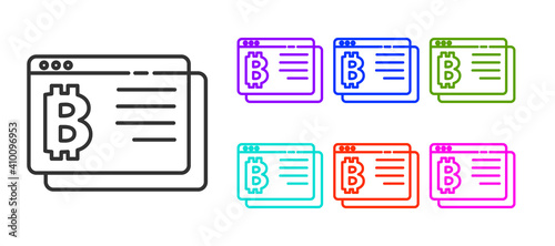 Black line Cryptocurrency coin Bitcoin icon isolated on white background. Physical bit coin. Blockchain based secure crypto currency. Set icons colorful. Vector.