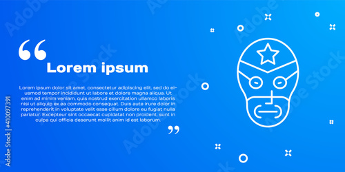 White line Mexican wrestler icon isolated on blue background. Vector.