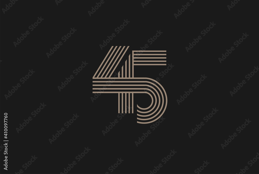 Number 45 Logo, Monogram Number 45 logo multi line style, usable for anniversary and business logos, flat design logo template, vector illustration - obrazy, fototapety, plakaty 