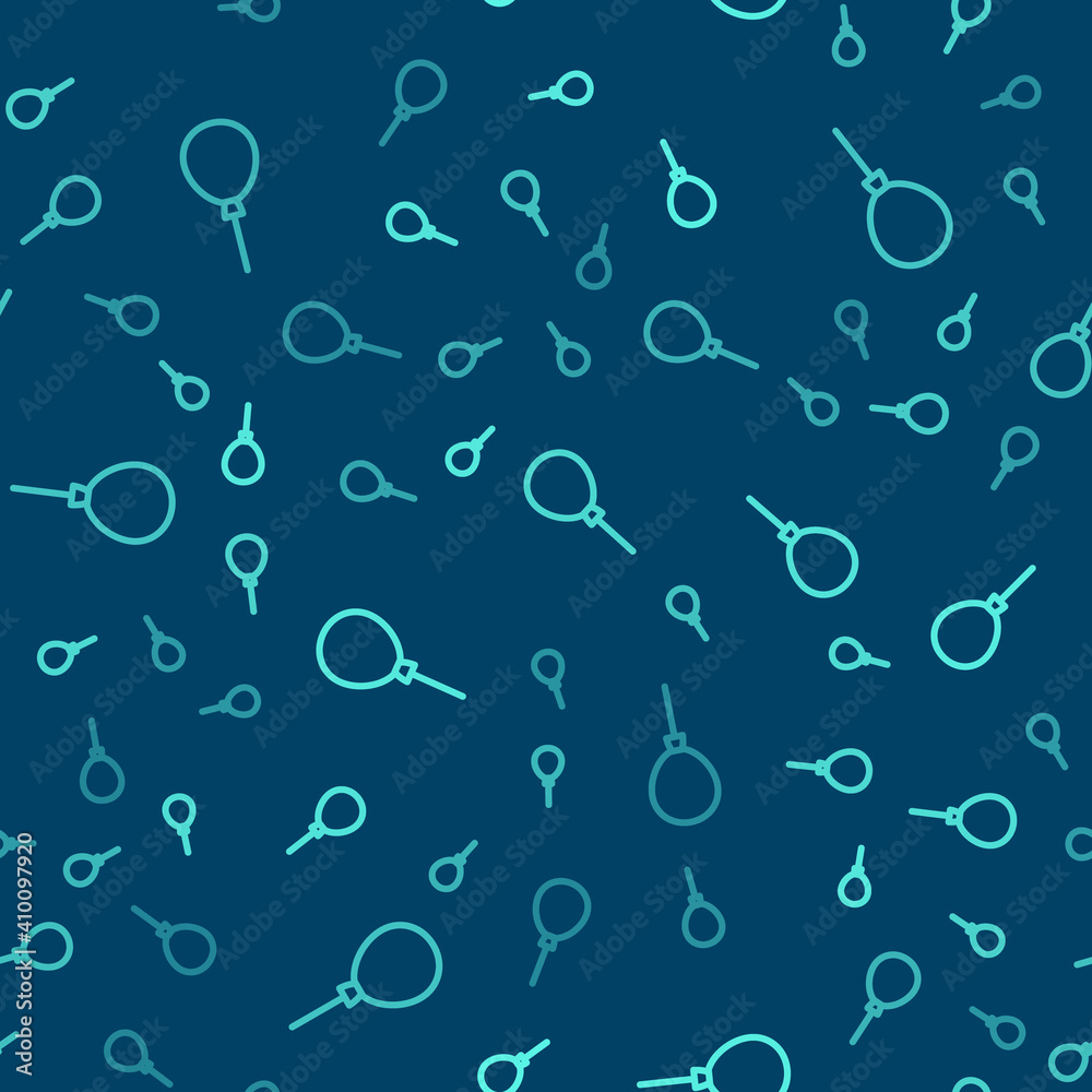 Green line Balloons with ribbon icon isolated seamless pattern on blue background. Happy Easter. Vector.
