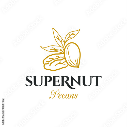 pecan nut logo label emblem graphic design template for food and organic snack idea 