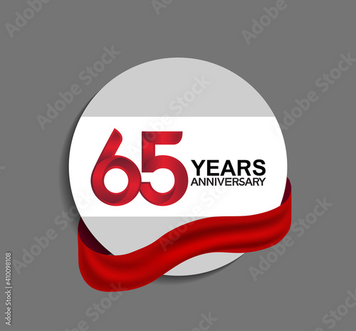 65 years anniversary design in circle red ribbon on gray background for celebration event, template, special event and invitation