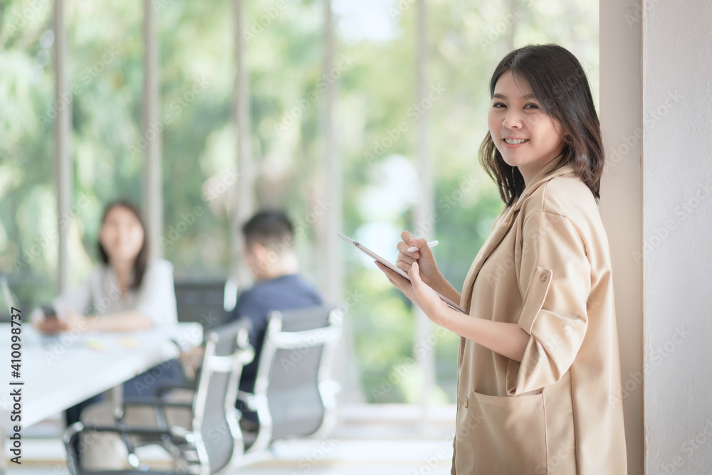 Business employee enjoy and happy to work at company office with positive attitude. Business employee enjoy and happy to work at company office with positive attitude.