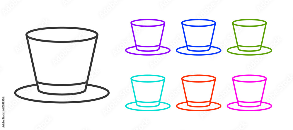Black line Cylinder hat icon isolated on white background. Set icons colorful. Vector.