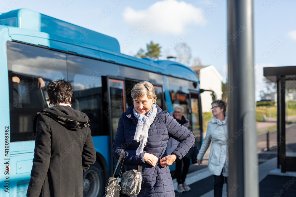Senior women at bus station Senior women at bus station