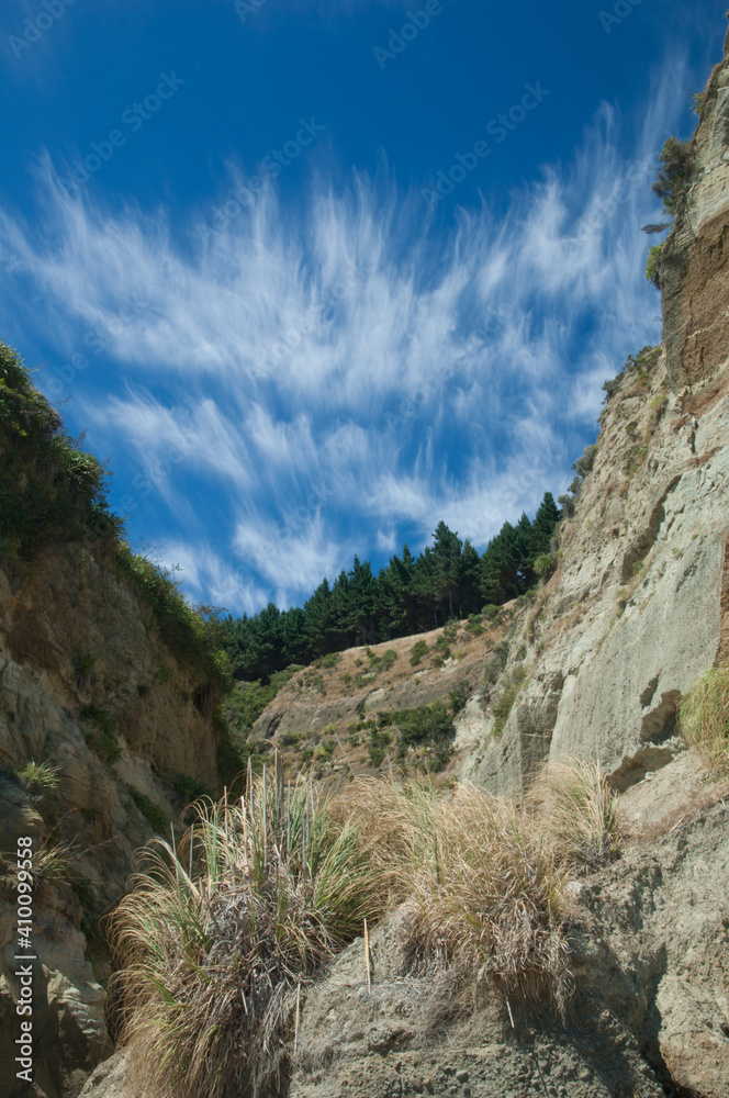 Ravine and cliffs in Cape Kidnappers Gannet Reserve. North Island. New Zealand.