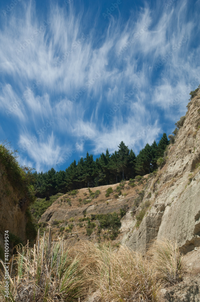 Ravine and cliffs in Cape Kidnappers Gannet Reserve. North Island. New Zealand.