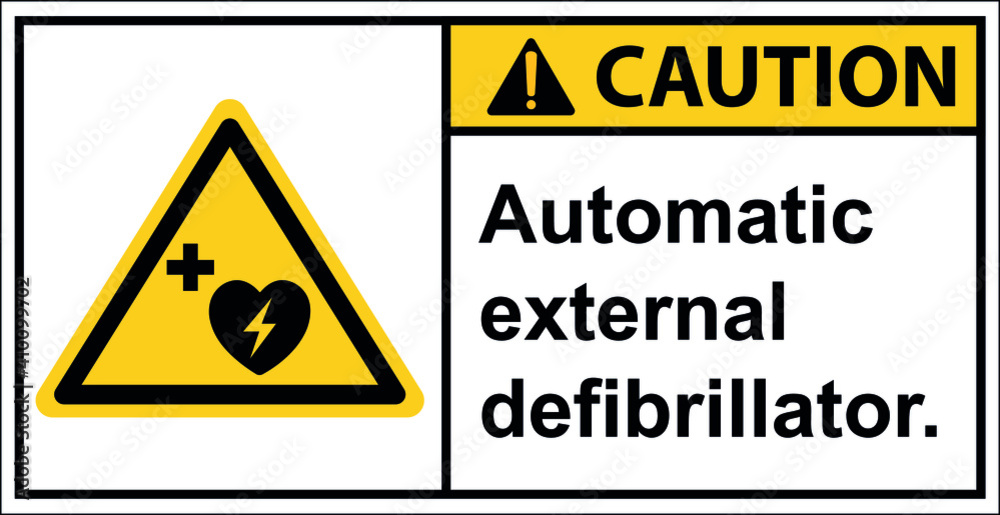 Obraz premium Storage Automatic external defibrillator.,Caution sign