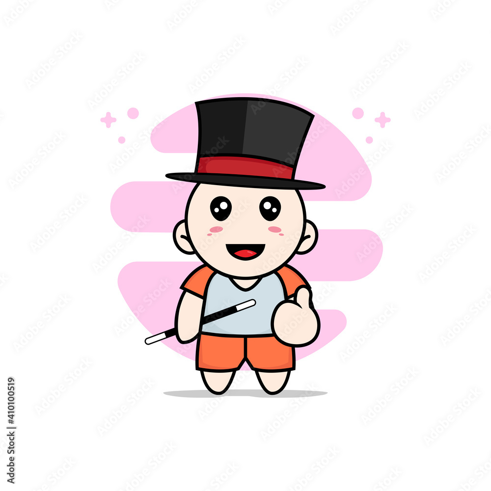 Cute kids character wearing magician costume.