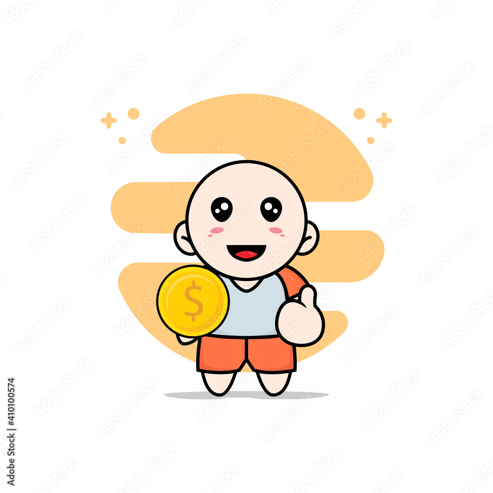 Cute kids character holding a coin.
